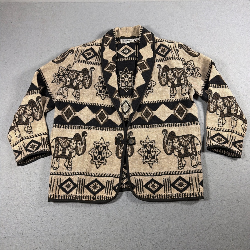 Vintage Flashback Jacket Women M Elephant Tapestry Cotton Southwest‎ Boho